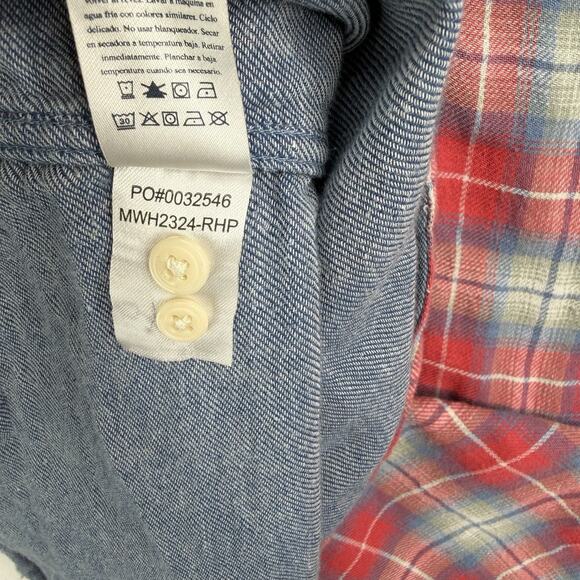 FAHERTY DOUBLE CLOTH Flannel Men Sz XL SHIRT RHP-RED HILL PLAID Chambray Buttons - Picture 10 of 10